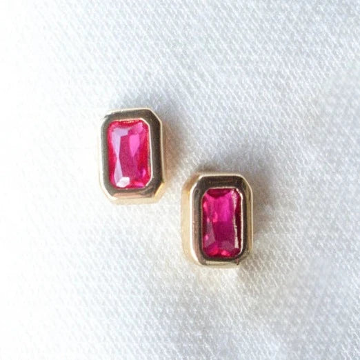 Women’s floral earrings-Kinsey Designs | Brooks Gold Tone Rectangular Stud Earrings with Fuchsia Pink CZ Crystals