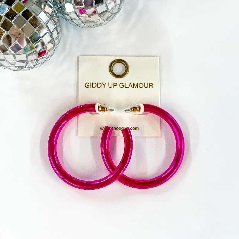 Women’s round earrings-Light up Large Neon Hoop Earrings in Hot Pink