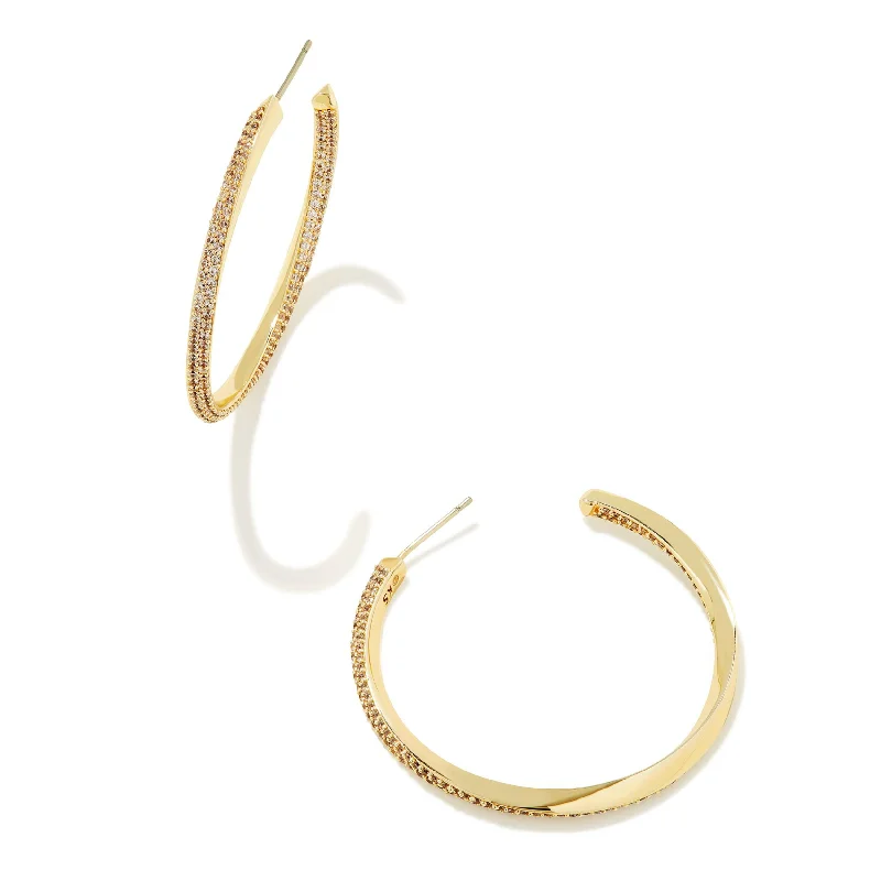 Women’s artistic gold earrings-Kendra Scott | Ella Gold Hoop Earrings in White Crystal