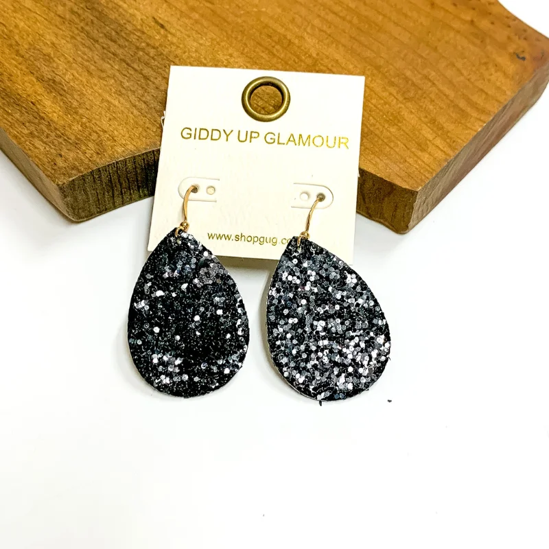 Women’s designer earrings-Glitter Teardrop Earrings in Black