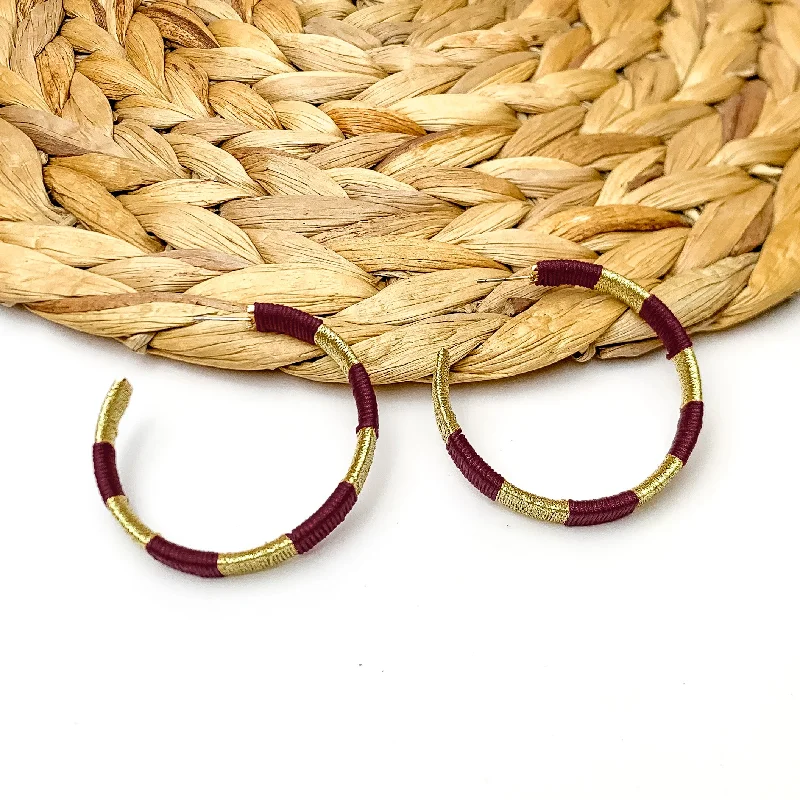 Women’s simple earrings-Game Day Glam Colored Hoop Earrings in Maroon and Gold