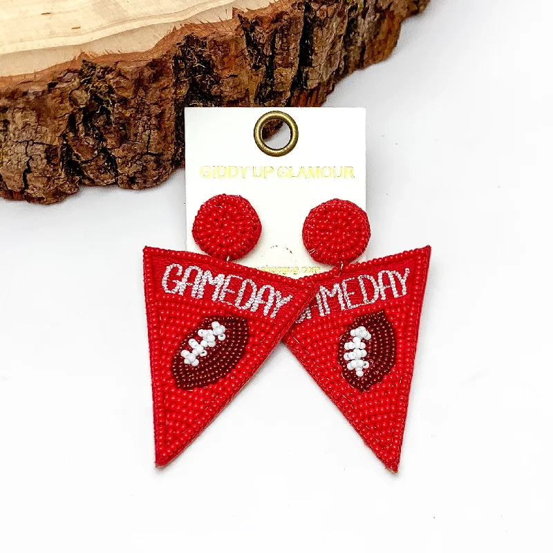 Women’s opal earrings-Gameday Beaded Flag Earrings in Red