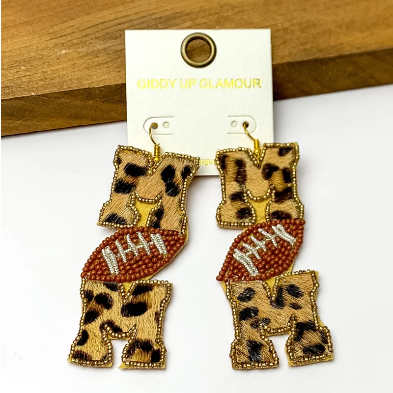 Women’s unique drop earrings-Leopard Print Football Mom Earrings