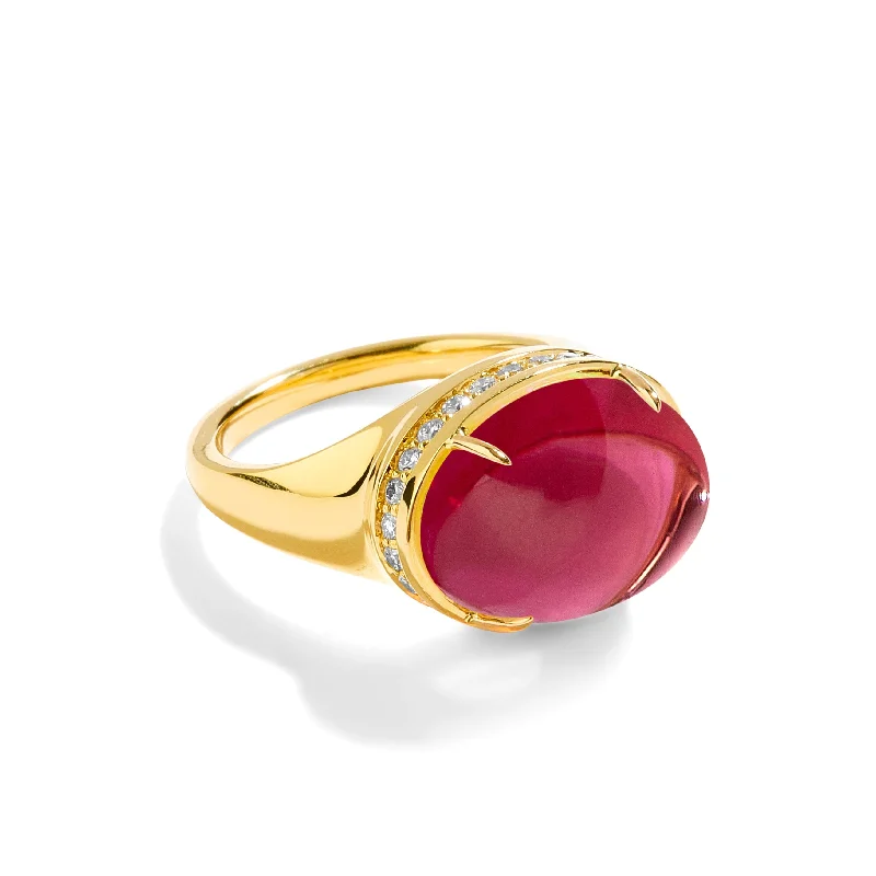 Women’s cluster rings-Rubellite Cabochon Ring