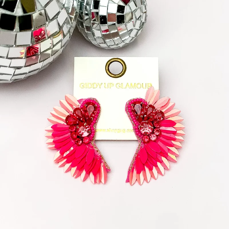 Women’s classic earrings-Saw An Angel Sequin Earrings with Clear Crystals in Pink