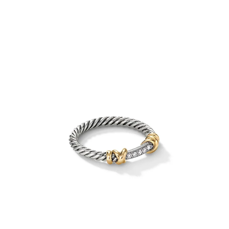 Women’s signet rings-Petite Helena Wrap Band Ring in Sterling Silver with 18K Yellow Gold and Diamonds\, 4mm