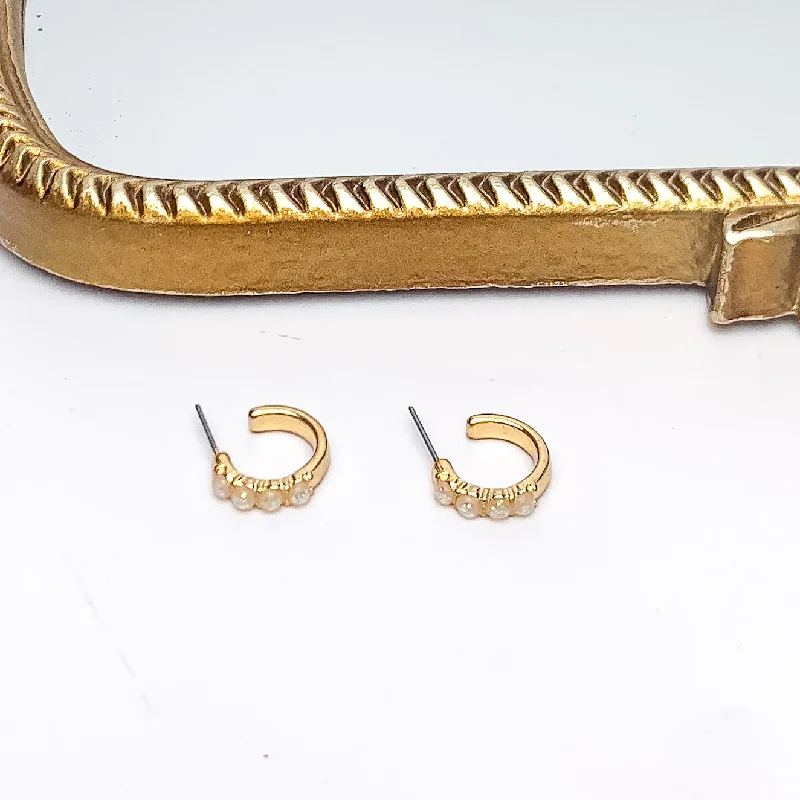 Women’s diamond drop earrings-Small Gold Tone Hoop Earrings With Opal Stones