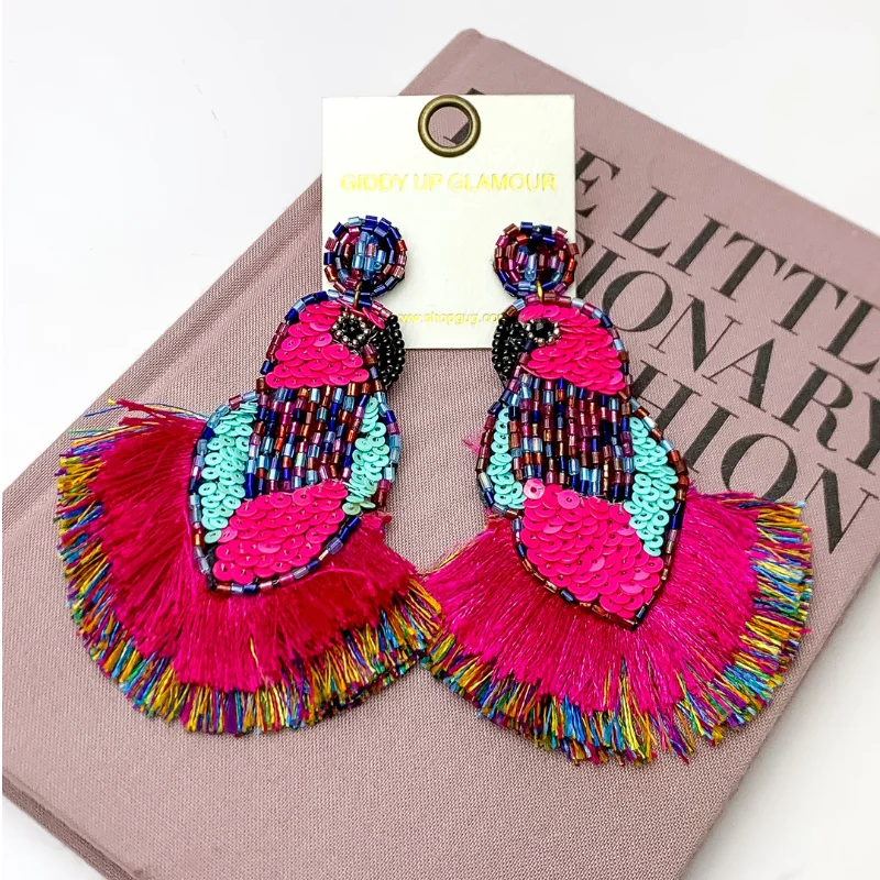 Women’s chandelier earrings-Multi-Color Bird Sequin Earrings