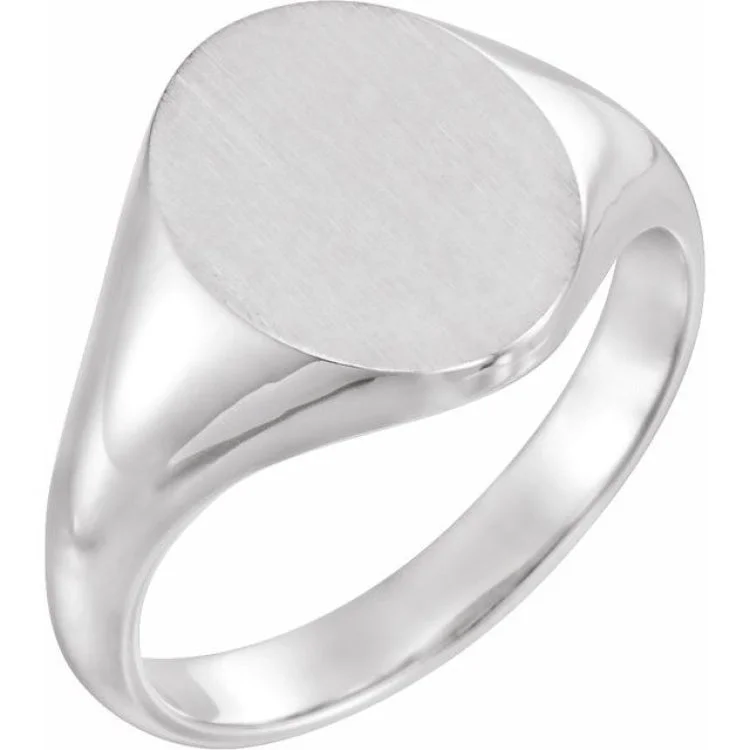 Women’s statement gold rings-14K White Oval Signet Ring