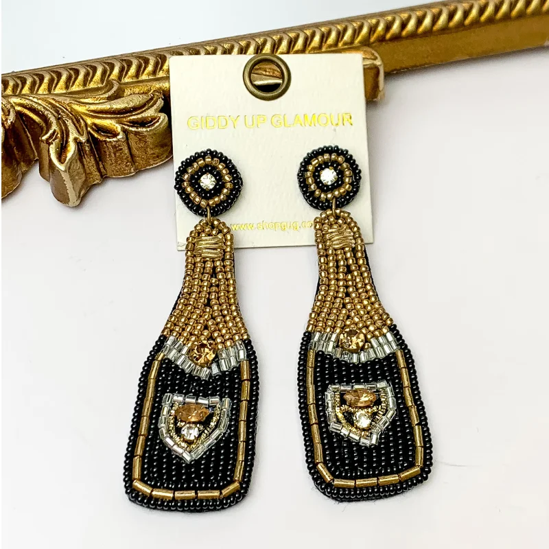 Women’s chic earrings-Champagne Beaded Earrings in Black