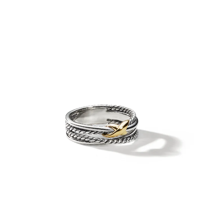 Women’s chic rings-X Crossover Band Ring in Sterling Silver with 18K Yellow Gold\, 6mm