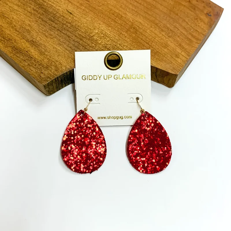 Women’s luxury earrings-Glitter Teardrop Earrings in Red