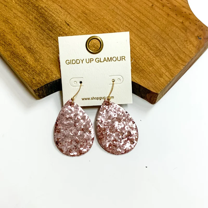 Women’s classic drop earrings-Glitter Teardrop Earrings in Rose Gold