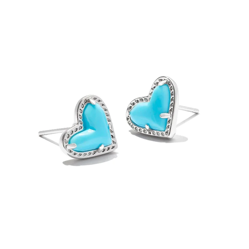 Women’s butterfly earrings-Kendra Scott | Ari Heart Silver Stud Earrings in Variegated Turquoise Magnesite