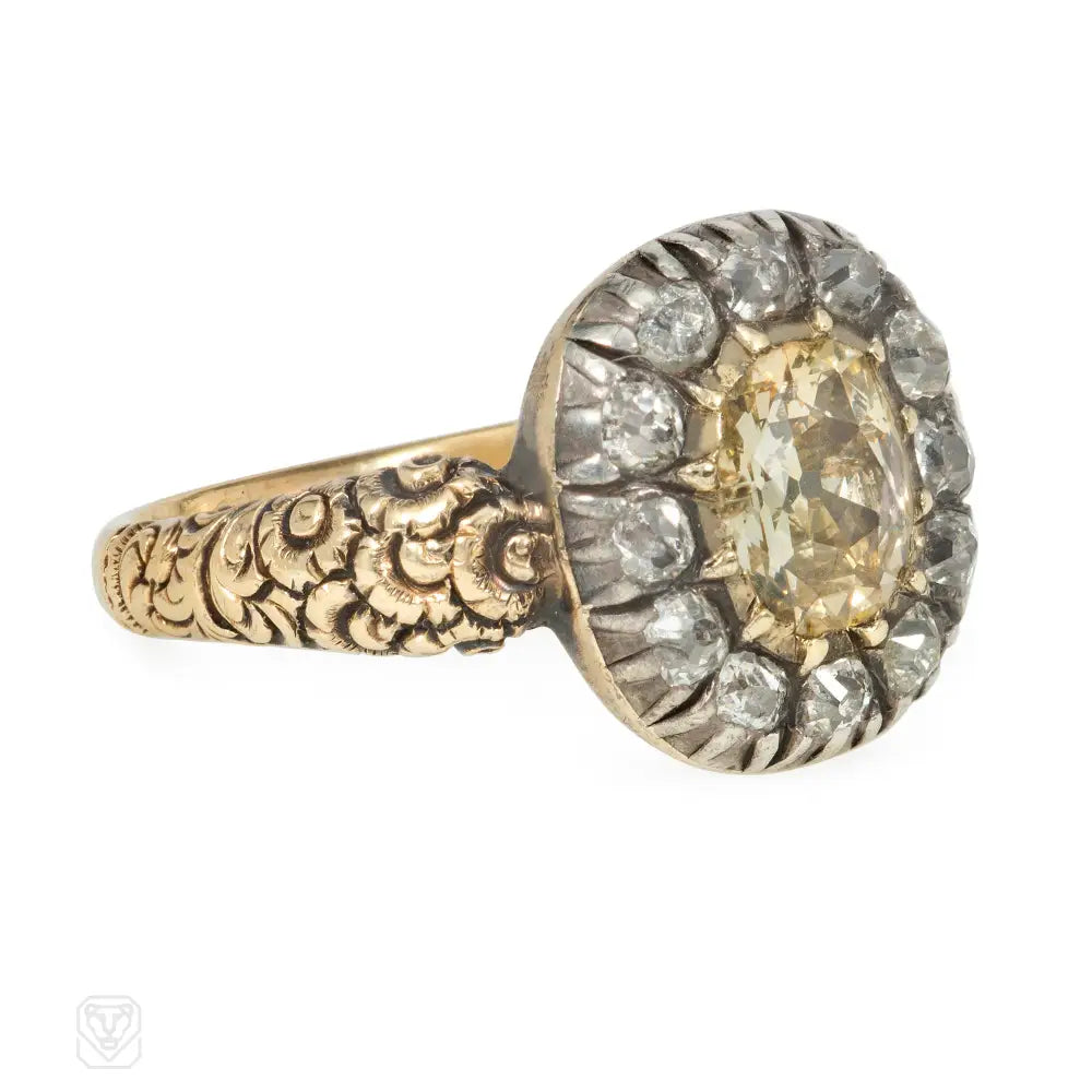 Women’s antique rings-Antique colored diamond cluster ring