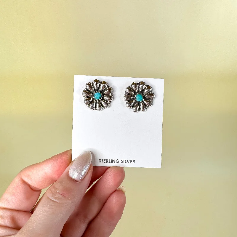 Women’s gold earrings-Hada Collection | Handmade Sterling Silver Kingman Turquoise Stud Earrings