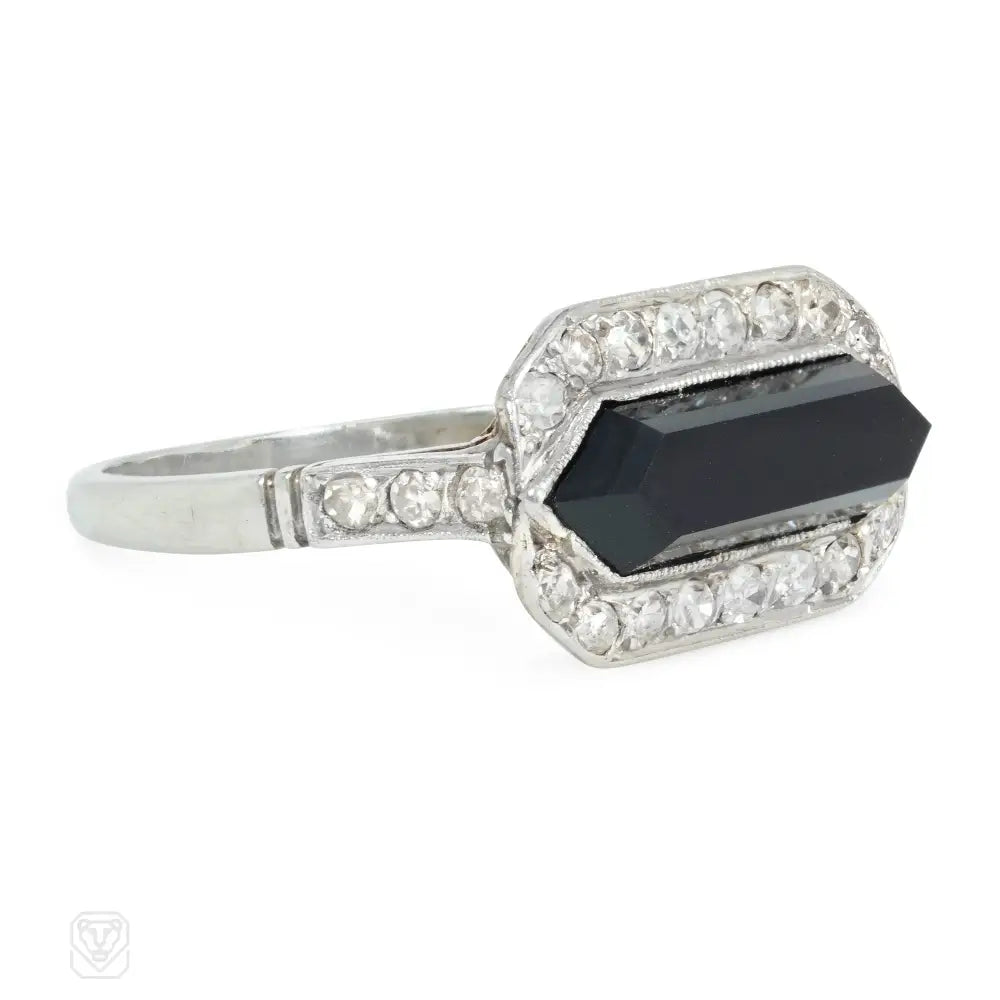 Women’s bridal rings-Art Deco diamond and carved onyx plaque ring