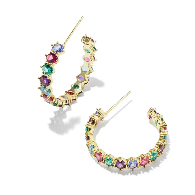 Women’s artistic gold earrings-Kendra Scott | Cailin Gold Crystal Hoop Earrings in Multi Mix