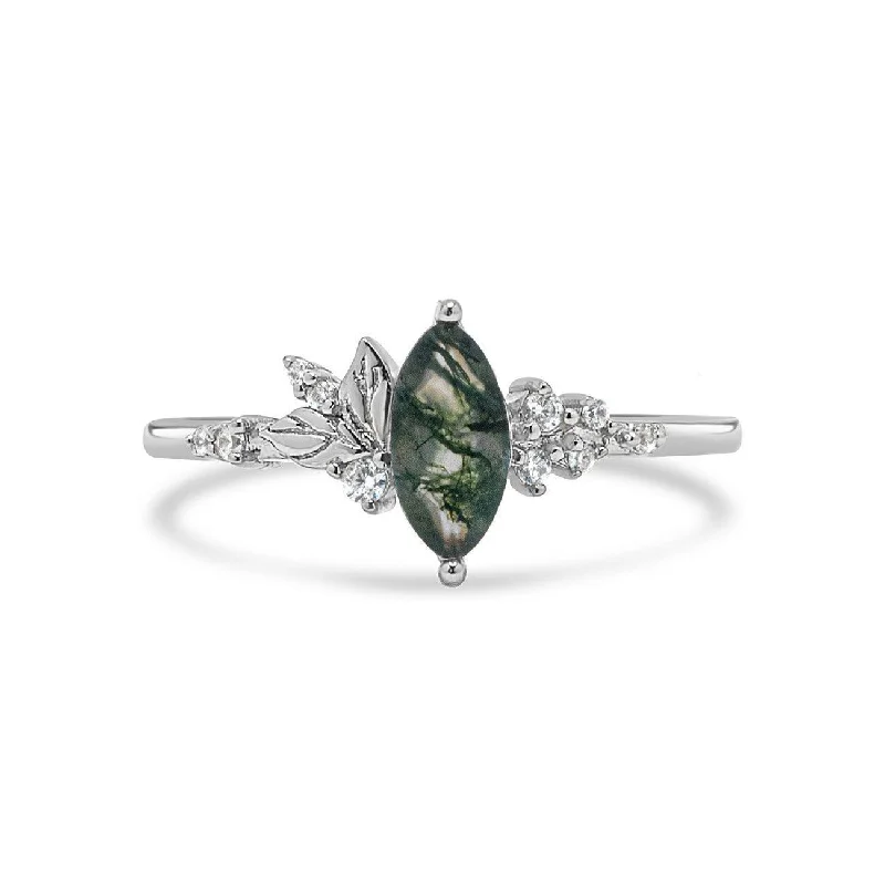 Women’s birthstone rings for her-Moss Agate Eden Ring