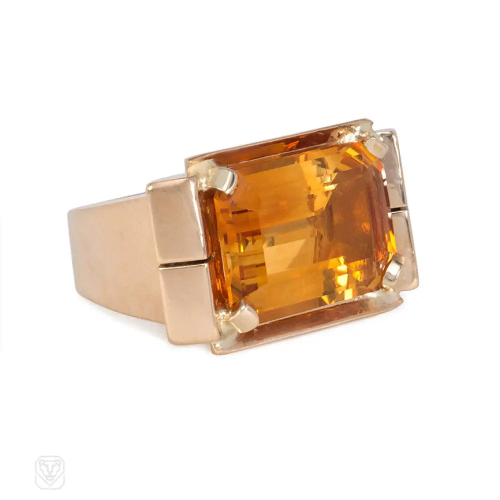 Women’s boho rings-Retro gold and citrine cocktail ring