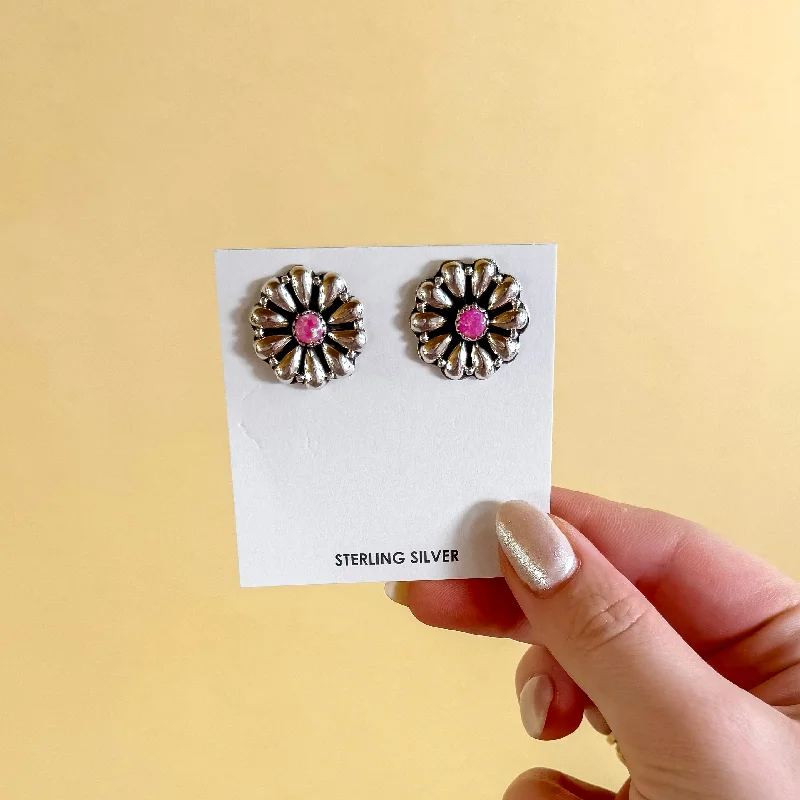 Women’s gold drop earrings-Hada Collection | Handmade Sterling Silver Pink Opal Stud Earrings