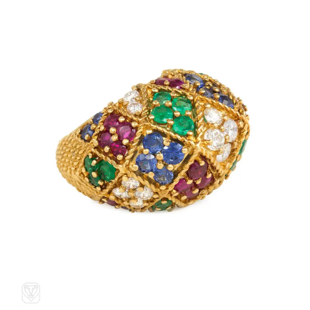 Women’s silver rings-Gold and multigem harlequin ring