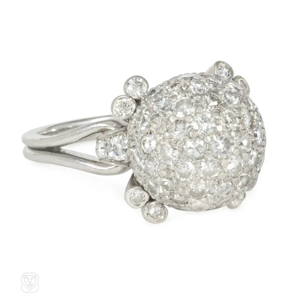 Women’s geometric engagement rings-1930s diamond and platinum ball ring