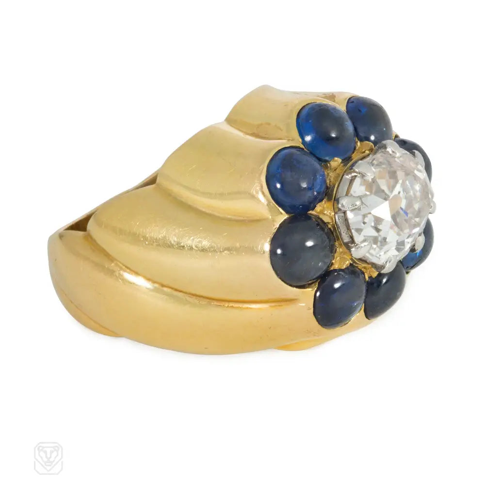 Women’s square rings-Cartier Retro sapphire and diamond cluster ring