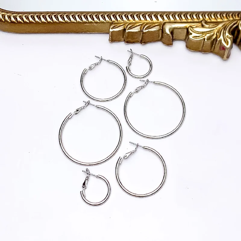 Women’s crystal drop earrings-Set Of Three | Hoop Earrings in Silver Tone