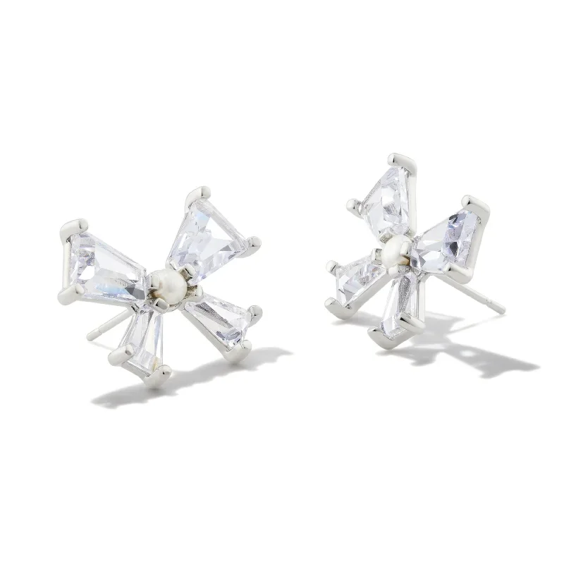 Women’s colorful earrings-Kendra Scott | Blair Bow Stud Earrings Silver White CZ