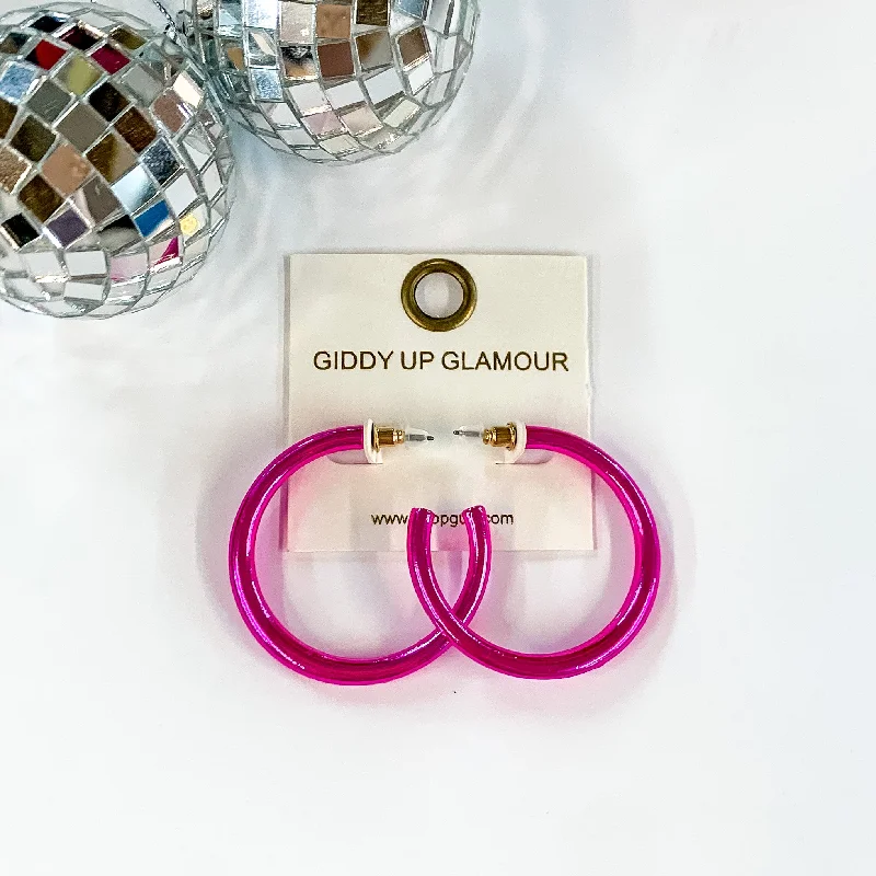 Women’s chic earrings-Light up Medium Neon Hoop Earrings in Hot Pink