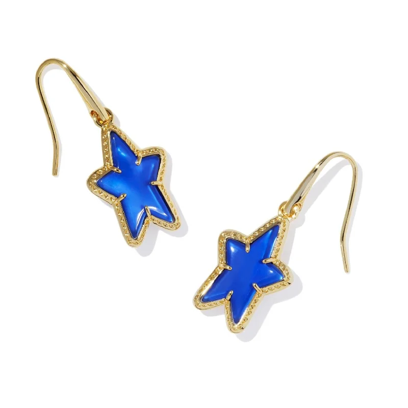 Women’s designer earrings-Kendra Scott | Ada Gold Small Star Drop Earrings in Cobalt Blue Illusion