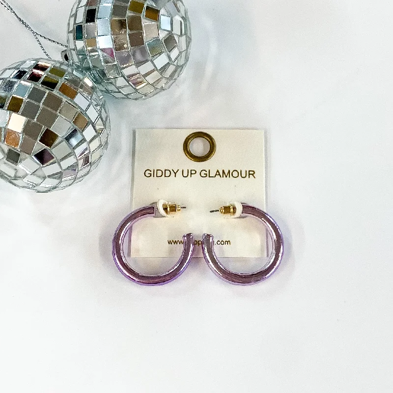 Women’s minimalist earrings-Light Up Small Neon Hoop Earrings In Lavender