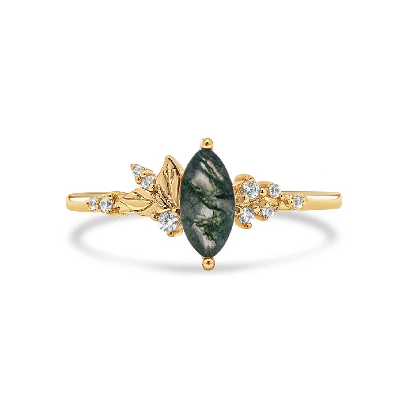 Women’s emerald rings-Moss Agate Eden Ring