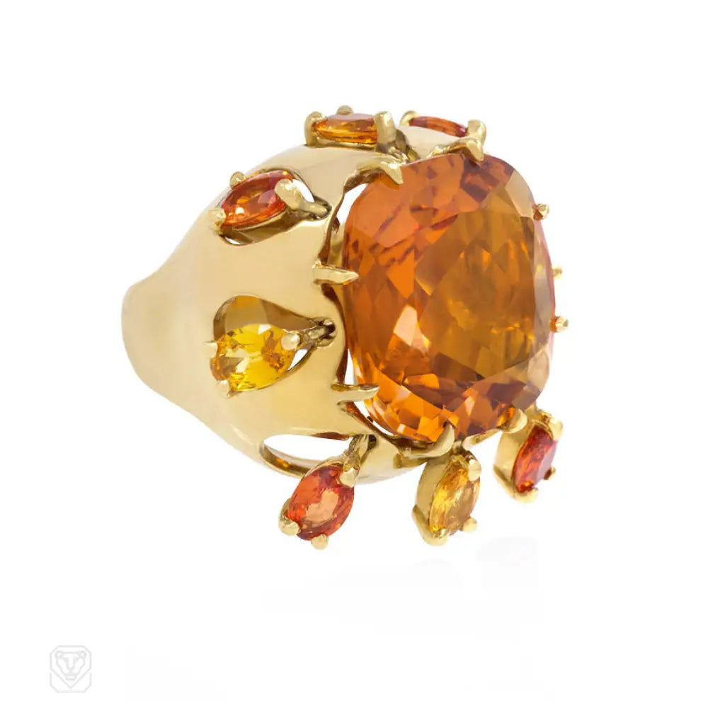 Women’s unique gemstone rings-Gold and citrine cocktail ring