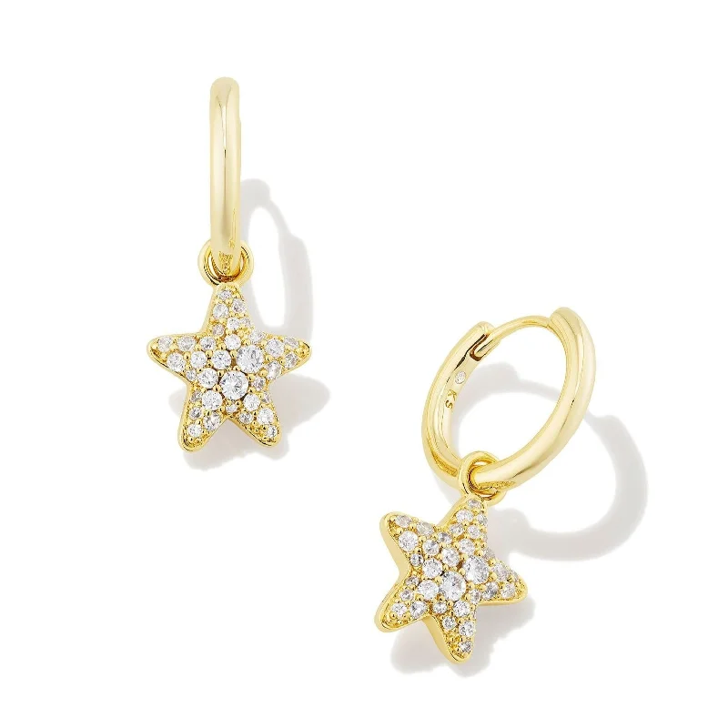 Women’s stud earrings-Kendra Scott | Jae Star Pave Gold Huggie Earrings in White Crystal