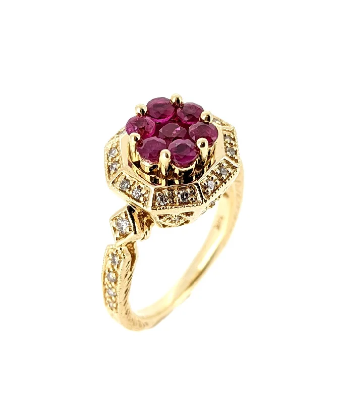 Women’s opal rings-EFFY 14k Yellow Gold Diamond & Ruby Cocktail Ring Size 6.75