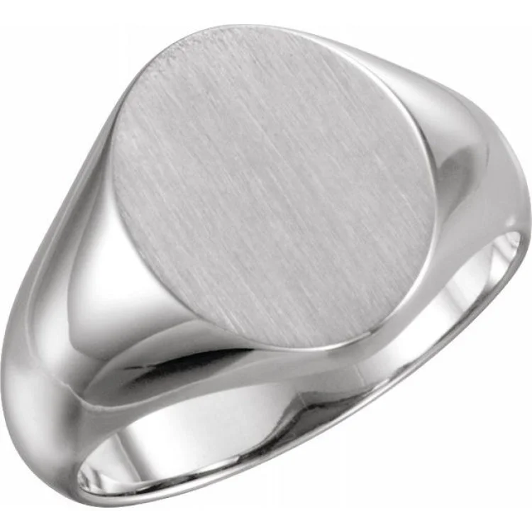 Women’s engraved wedding rings-10K White 10x8 mm Oval Signet Ring