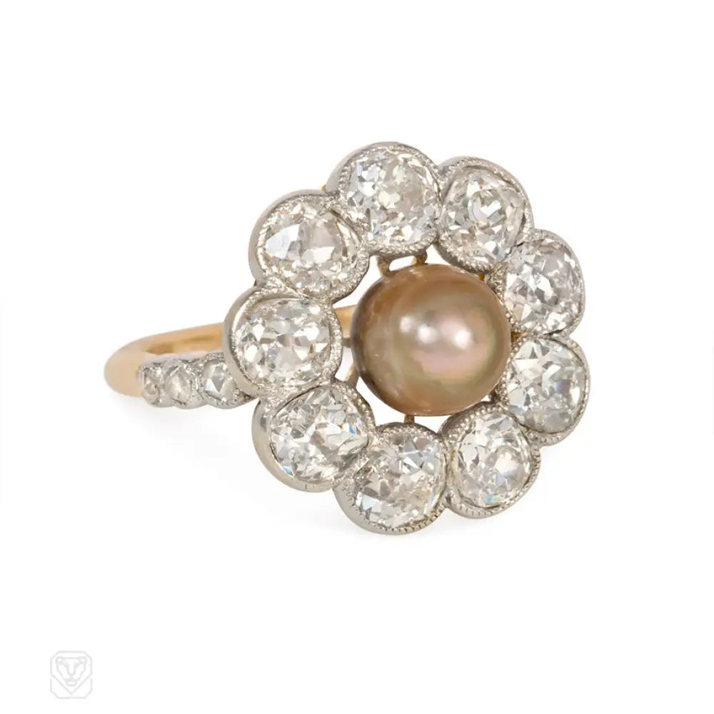 Women’s statement gold rings-Edwardian pearl and diamond cluster ring