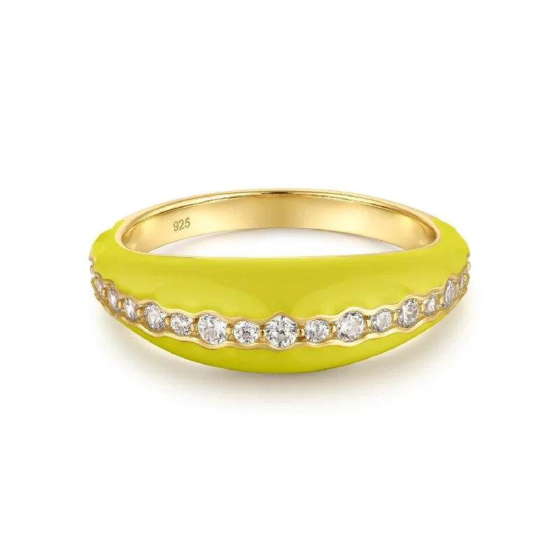 Women’s promise rings for women-Tapered Yellow Enamel & Cz Channel Ring