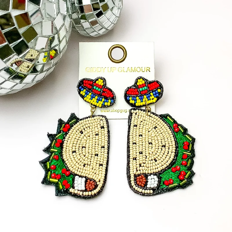 Women’s butterfly earrings-Beaded Multi Color Festive Taco Earrings