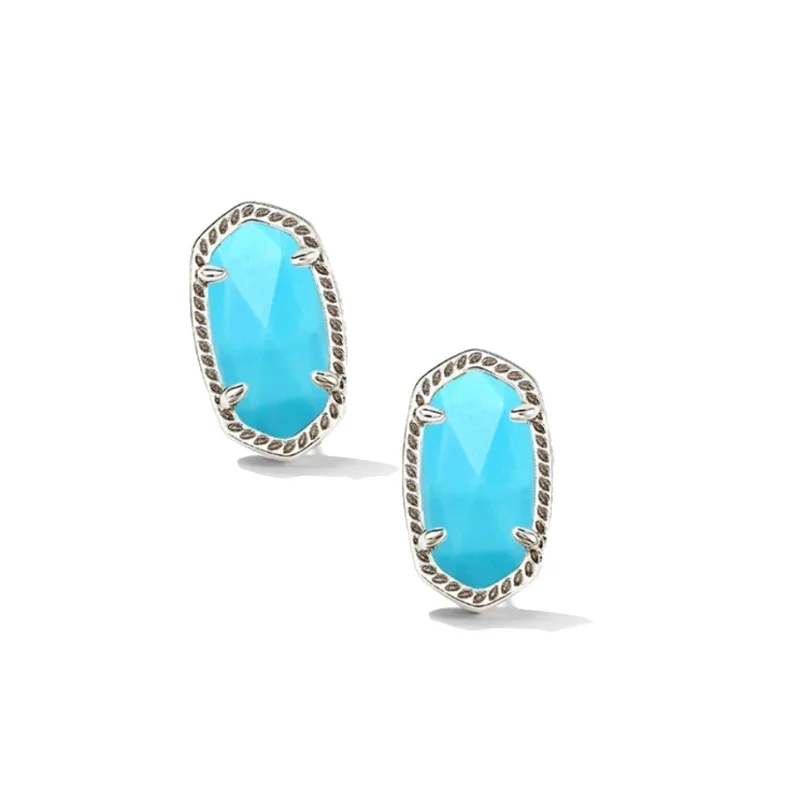 Women’s rose gold earrings-Kendra Scott | Ellie Silver Stud Earrings in Variegated Turquoise Magnesite