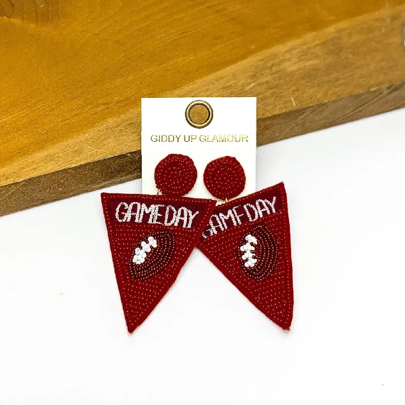 Women’s chic earrings-Gameday Beaded Flag Earrings in Maroon