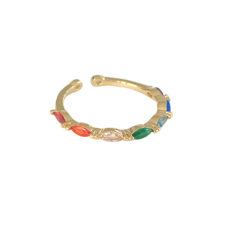 Women’s unique rings-Thin Rainbow Baguette Stacking Ring