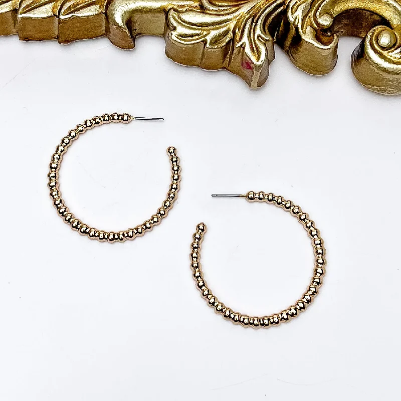 Women’s diamond drop earrings-Gold Tone Connecting Beads Hoop Earrings