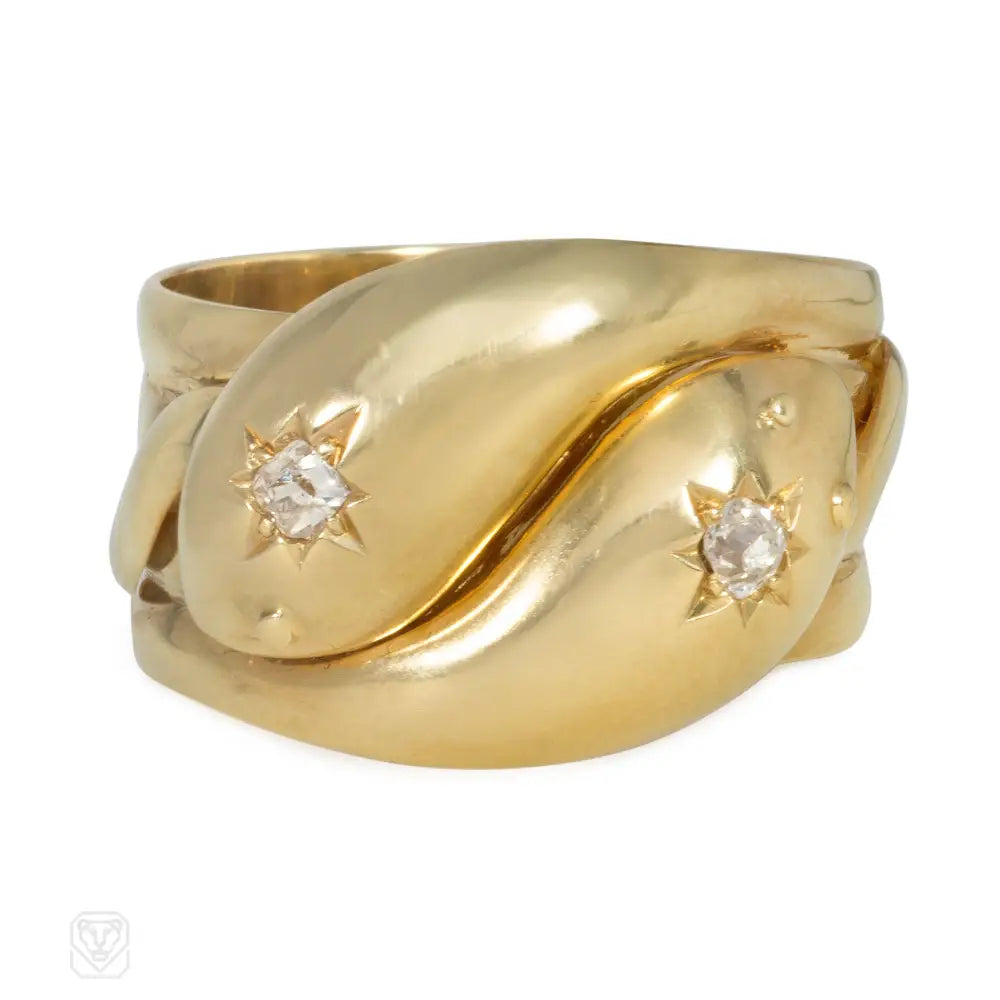 Women’s promise rings for women-English Edwardian gold and diamond bypass snake ring