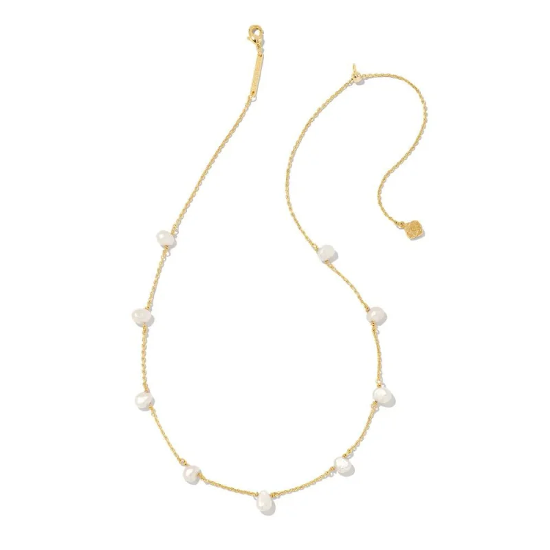 Women’s flower drop earrings-Kendra Scott | Leighton Gold Pearl Strand Necklace in White Pearl