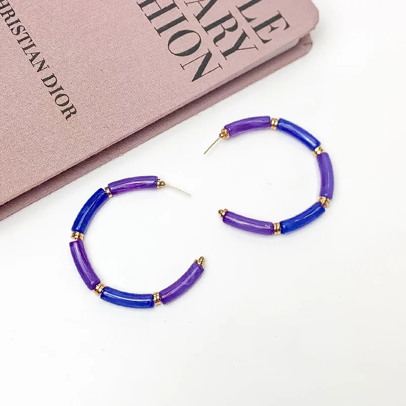 Women’s romantic earrings-Island Style Tube Beaded Hoop Earrings in Purple