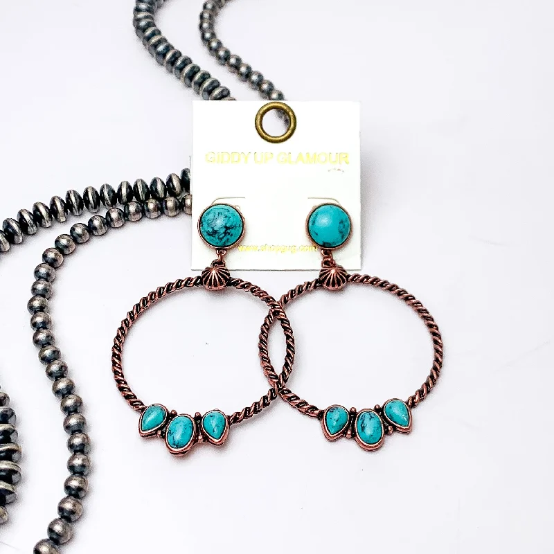 Women’s personalized gold earrings-Western Moment Copper Tone Hoop Earrings With Stones in Turquoise Blue