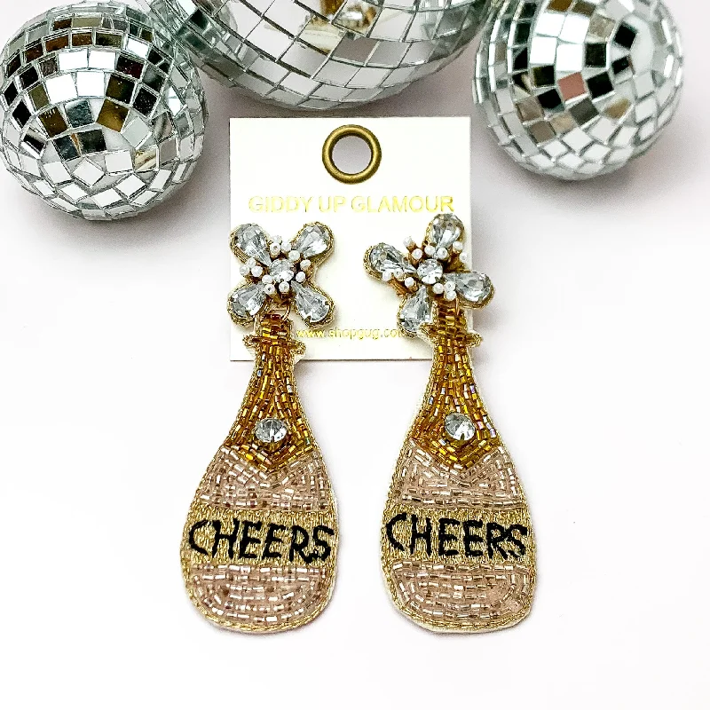 Women’s gold hoop earrings-Cheers to These Beaded and Jeweled Champagne Bottle Earrings